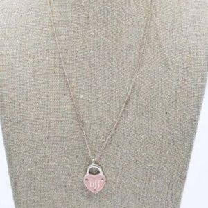 BFF Best Friends Forever Necklace Pink Enamel Rhinestone Pendant Silver Tone